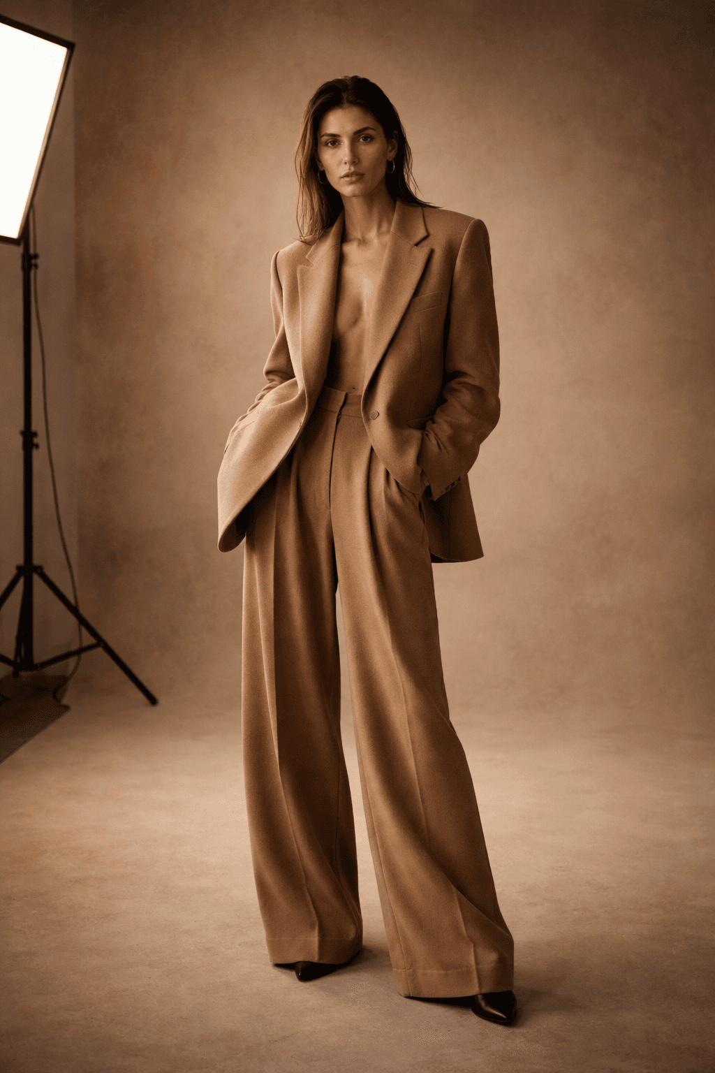 Campaign proof featuring a camel suit editorial
